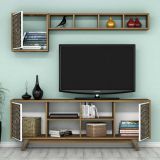 Mobile TV noce e bianco 160x35x56h cm 3 ante - Drusilla