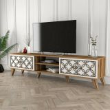 Mobile TV noce e bianco 180x35x44h cm 2 ante - Teia