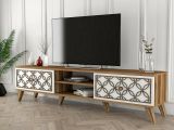 Mobile TV noce e bianco 180x35x44h cm 2 ante - Teia