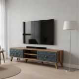 Mobile TV noce e blu 180x35x44h cm 2 ante - Albonese