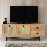 Mobile TV quercia e nero 140x40x60h cm 2 ante e 2 cassetti - Apollinare
