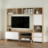 Mobile TV rovere e bianco lucido 208x48x182h cm 2 ante e 2 cassetti - Calabria
