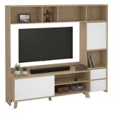 Mobile TV rovere e bianco lucido 208x48x182h cm 2 ante e 2 cassetti - Calabria