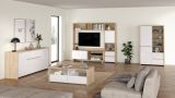 Mobile TV rovere e bianco lucido 208x48x182h cm 2 ante e 2 cassetti - Calabria