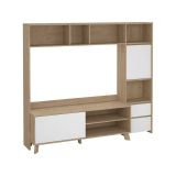 Mobile TV rovere e bianco lucido 208x48x182h cm 2 ante e 2 cassetti - Calabria