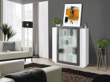 Mobile vetrina 2 ante 120x45x115h cm bianco lucido e ardesia - Austino