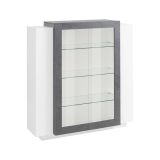 Mobile vetrina 2 ante 120x45x115h cm bianco lucido e ardesia - Austino