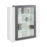 Mobile vetrina 2 ante 120x45x115h cm bianco lucido e ardesia - Austino