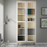 Mobile vetrina 2 ante 88x36x202h cm bianco e quercia - Hudhud