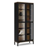 Mobile vetrina per studio 2 ante 88x36x202h cm nero e noce - Hudhud