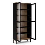 Mobile vetrina per studio 2 ante 88x36x202h cm nero e noce - Hudhud