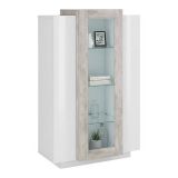 Mobile vetrina salotto 3 ante 80x38x121h cm bianco lucido e cemento - Ablaze