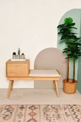 Panca Aeliana, Panchina multiuso, Seduta per ospiti, Cassapanca multifunzione, 40x105h45 cm, Quercia e Crema