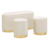 Panca Bianco Crema oro con due Sgabelli, Panca Contenitore Materiale Struttura in Metallo 80x37x42h cm, Colore Seduta Bianco - Soroti