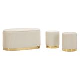 Panca Bianco Crema oro con due Sgabelli, Panca Contenitore Materiale Struttura in Metallo 80x37x42h cm, Colore Seduta Bianco - Soroti
