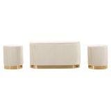 Panca Bianco Crema oro con due Sgabelli, Panca Contenitore Materiale Struttura in Metallo 80x37x42h cm, Colore Seduta Bianco - Soroti