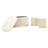 Panca Bianco Crema oro con due Sgabelli, Panca Contenitore Materiale Struttura in Metallo 80x37x42h cm, Colore Seduta Bianco - Soroti