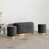 Panca Grigio Scuro oro con due Sgabelli, Panca Contenitore Materiale Struttura in Metallo 80x37x42h cm, Colore Seduta Grigio - Soroti