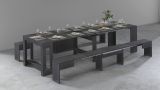 Panca Torquato, Set di 2 sedute per tavolo da pranzo, Panche allungabili, 290x25h45 cm, Ardesia