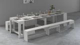 Panca Torquato, Set di 2 sedute per tavolo da pranzo, Panche allungabili, 290x25h45 cm, Bianco