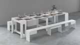 Panca Torquato, Set di 2 sedute per tavolo da pranzo, Panche allungabili, 290x25h45 cm, Bianco lucido