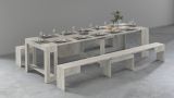 Panca Torquato, Set di 2 sedute per tavolo da pranzo, Panche allungabili, 290x25h45 cm, Cemento