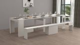 Panca Ubertino, Seduta per tavolo da pranzo, Panca singola allungabile, 290x25h45 cm, Bianco
