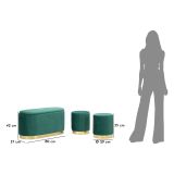 Panca Verde oro con due Sgabelli, Panca Contenitore Materiale Struttura in Metallo 80x37x42h cm, Colore Seduta Verde - Soroti
