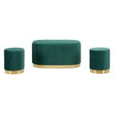 Panca Verde oro con due Sgabelli, Panca Contenitore Materiale Struttura in Metallo 80x37x42h cm, Colore Seduta Verde - Soroti