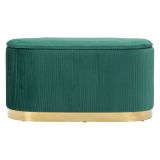 Panca Verde oro con due Sgabelli, Panca Contenitore Materiale Struttura in Metallo 80x37x42h cm, Colore Seduta Verde - Soroti