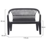Panchina da Esterno Nero Antracite 2 Posti Impilabile 114x55x82h cm, Braccioli Made in Italy - Asmi