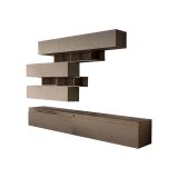 Parete attrezzata Alviano, Composizione soggiorno, Mobile salotto multiuso, Armadio porta TV, Made in Italy, 276x40 h190 cm, Bronzo e Grigio