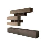 Parete attrezzata Alviano, Composizione soggiorno, Mobile salotto multiuso, Armadio porta TV, Made in Italy, 276x40 h190 cm, Bronzo e Noce
