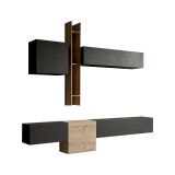 Parete attrezzata Ampollino, Composizione soggiorno, Mobile salotto multiuso, Armadio porta TV, Made in Italy, 262x30 h220 cm, Antracite e Rovere