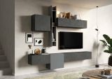 Parete attrezzata Ampollino, Composizione soggiorno, Mobile salotto multiuso, Armadio porta TV, Made in Italy, 262x30 h220 cm, Ardesia e Grigio scuro