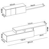 Parete attrezzata Baker, Set da soggiorno modulare ad angolo, Mobile salotto porta TV multiposizione, 201x41h180 cm, Bianco lucido e Rovere