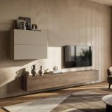 Parete Attrezzata Beige Marrone Noce 4 Ripiani Modulabile, Apertura Battente - Suisio
