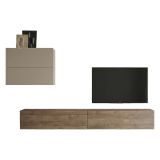 Parete Attrezzata Beige Marrone Noce 4 Ripiani Modulabile, Apertura Battente - Suisio