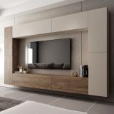 Parete Attrezzata Beige Marrone Noce 8 Ripiani Modulabile, Apertura Battente - Hadara