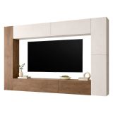 Parete Attrezzata Beige Marrone Noce 8 Ripiani Modulabile, Apertura Battente - Hadara