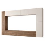 Parete Attrezzata Beige Marrone Noce 8 Ripiani Modulabile, Apertura Battente - Hadara