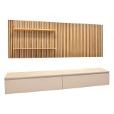 Parete Attrezzata Beige Marrone Rovere Modulabile Apertura Standard, set Componibile Made in Italy - Pollina