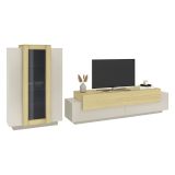 Parete Attrezzata Beige Modulabile 10 Ripiani 280x45x120.5h cm, Apertura a Ribalta, Battente - Lazzate