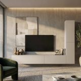 Parete Attrezzata Beige Modulabile 4 Ripiani, Apertura Battente - Gatafa