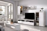 Parete attrezzata Beverin, Set da soggiorno componibile, Mobile salotto multiposizione, 265x42h180 cm, Bianco e Cemento