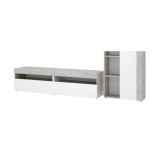 Parete attrezzata Beverin, Set da soggiorno componibile, Mobile salotto multiposizione, 265x42h180 cm, Bianco e Cemento