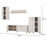 Parete Attrezzata Bianco Crema Marrone Rovere Modulabile 7 Ripiani 289x40x181.5h cm, 9 Vani - Fallo