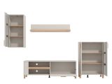 Parete Attrezzata Bianco Crema Marrone Rovere Modulabile 7 Ripiani 289x40x181.5h cm, 9 Vani - Fallo