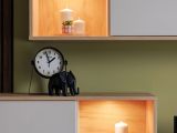 Parete Attrezzata Bianco Crema Marrone Rovere Nodi 5 Ripiani un Cassetto 234x40x178h cm, Modulabile - Alunzio