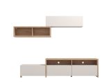 Parete Attrezzata Bianco Crema Marrone Rovere Nodi 6 Ripiani Modulabile 237.5x41.5x160.5h cm, 9 Vani - Tiana